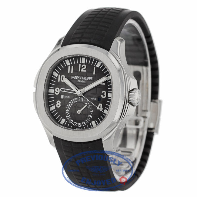 Patek Philippe Aquanaut Travel Time 40MM Stainless Steel Black Dial Black Rubber Strap 5164A-001 11PAEN - Beverly Hills Watch Company