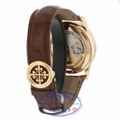 Patek Philippe 38mm Annual Calendar 18k Rose Gold White Dial Alligator Strap 5396R-011 JN9F63 - Beverly Hills Watch Company