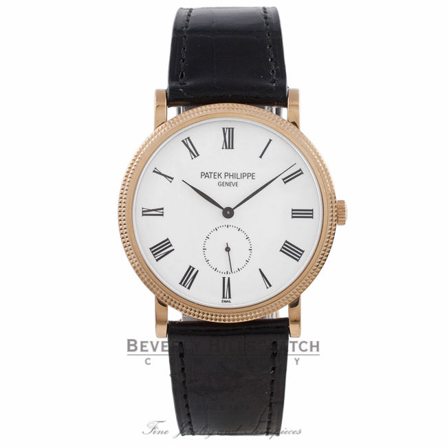Patek Philippe Calatrava 36MM 18k Rose Gold White Dial Roman Markers Black Alligator Strap 5116R-001 WZ76ZX - Beverly Hills Watch Company Watch Store