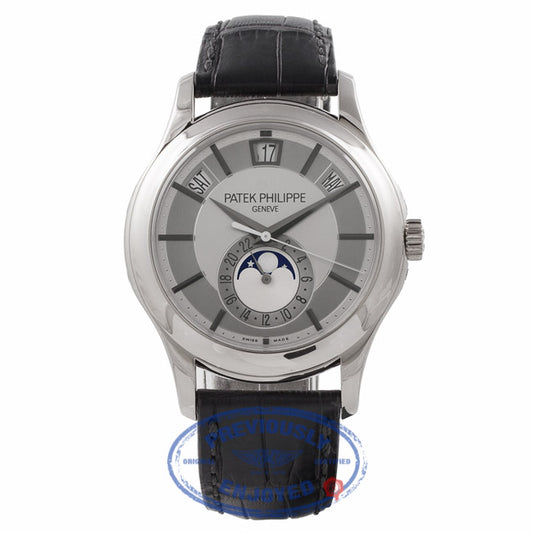 Patek Philippe Annual Calendar Grey Dial 18K White Gold Black Leather Strap 5205G PUVR4V - Beverly Hills Watch Store