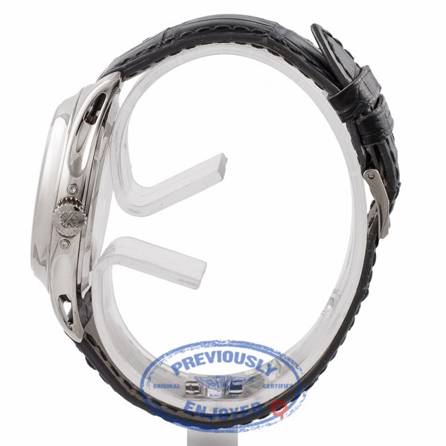 Patek Philippe Annual Calendar Grey Dial 18K White Gold Black Leather Strap 5205G PUVR4V - Beverly Hills Watch Store