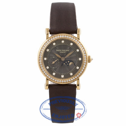 Patek Philippe Ladies Calatrava Moonphase 18k Yellow Gold Bronze Dial Diamond Markings 4858J-010 E8UP20 - Beverly Hills Watch Company Watch Store