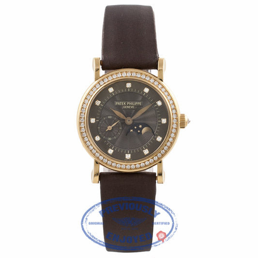 Patek Philippe Ladies Calatrava Moonphase 18k Yellow Gold Bronze Dial Diamond Markings 4858J-010 E8UP20 - Beverly Hills Watch Company Watch Store