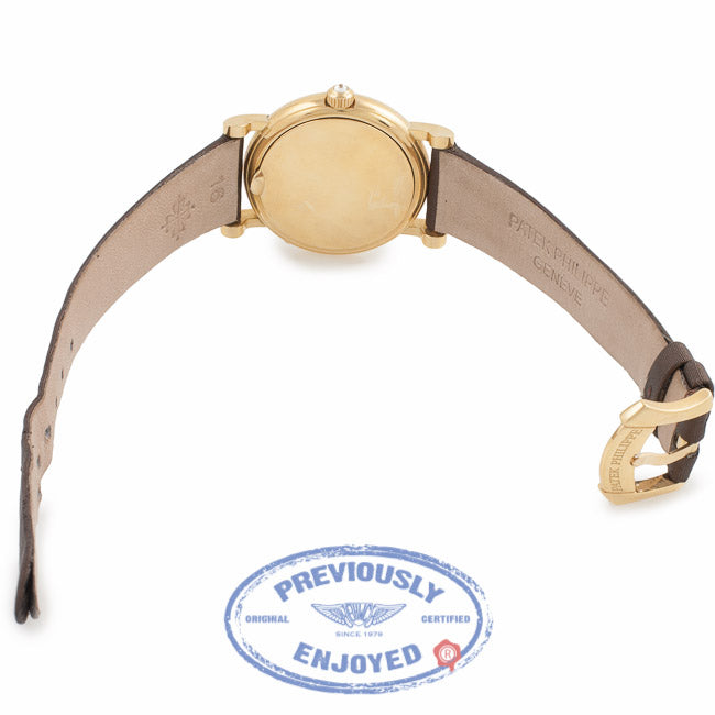 Patek Philippe Ladies Calatrava Moonphase 18k Yellow Gold Bronze Dial Diamond Markings 4858J-010 E8UP20 - Beverly Hills Watch Company Watch Store