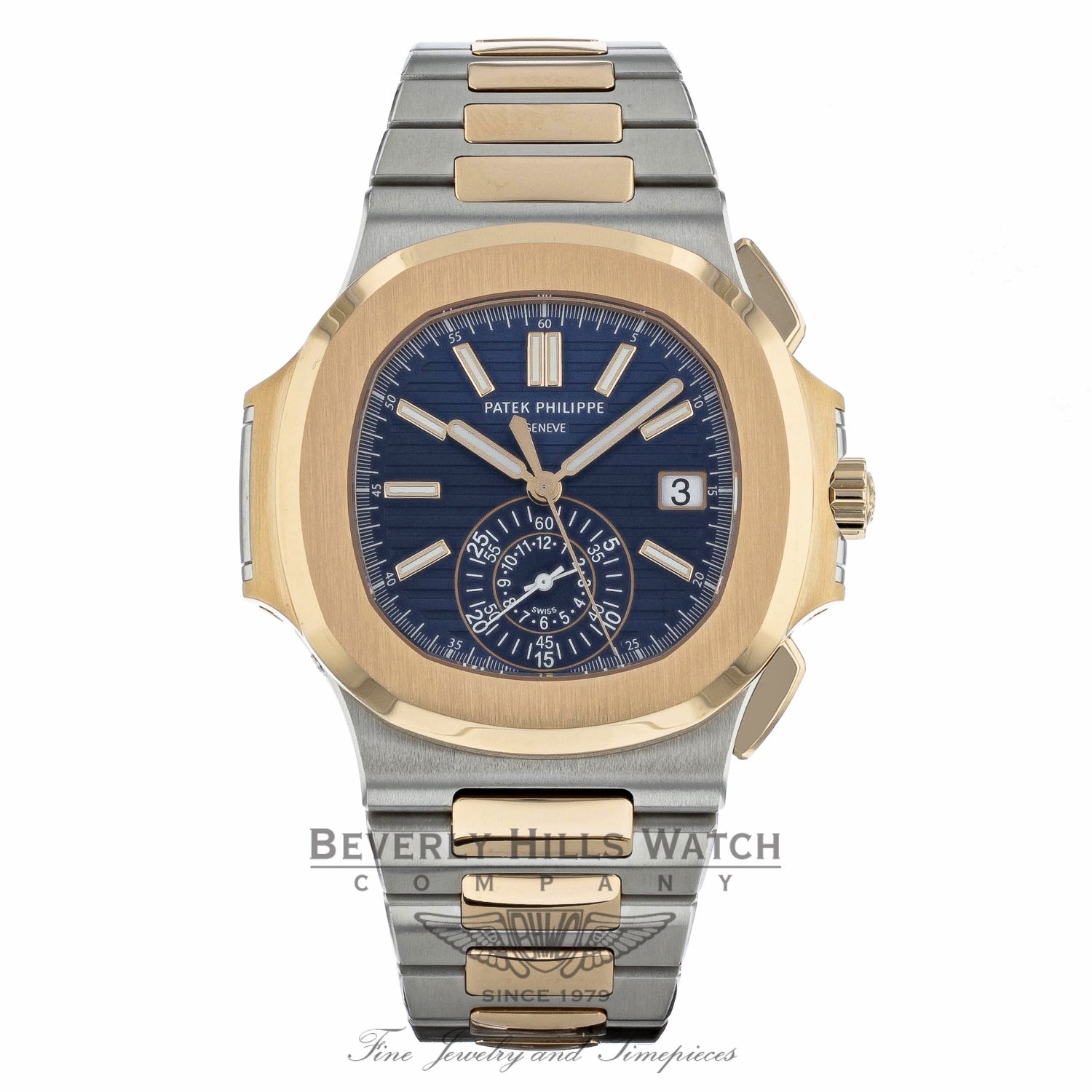 Patek Philippe 18k Rose Gold Stainless Steel Nautilus Chronograph Watch 5980/1AR-001 UPZNUX - Beverly Hills Watch Company