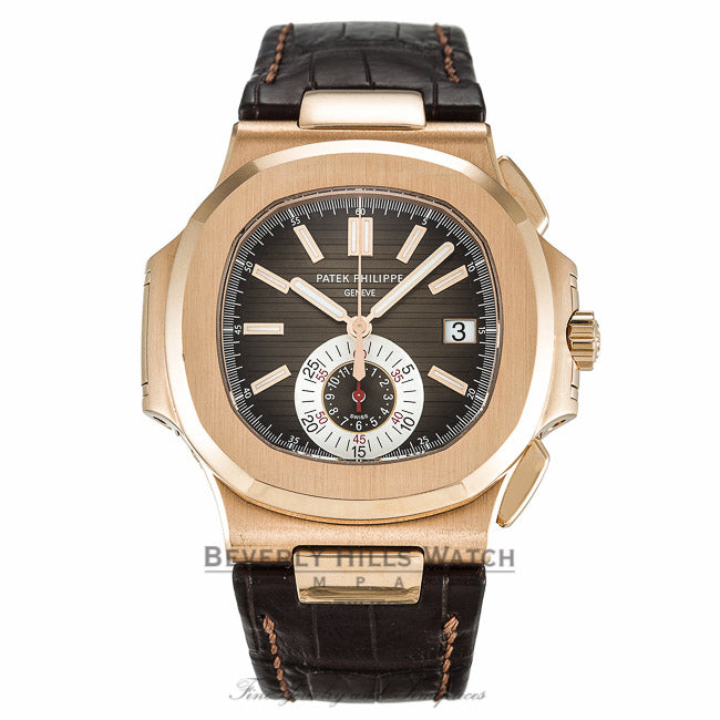 Patek Philippe Nautilus 40MM 18k Rose Gold Brown Dial Brown Alligator Strap 5980R-001 TQ9HFH - Beverly Hills Watch Company Watch Store