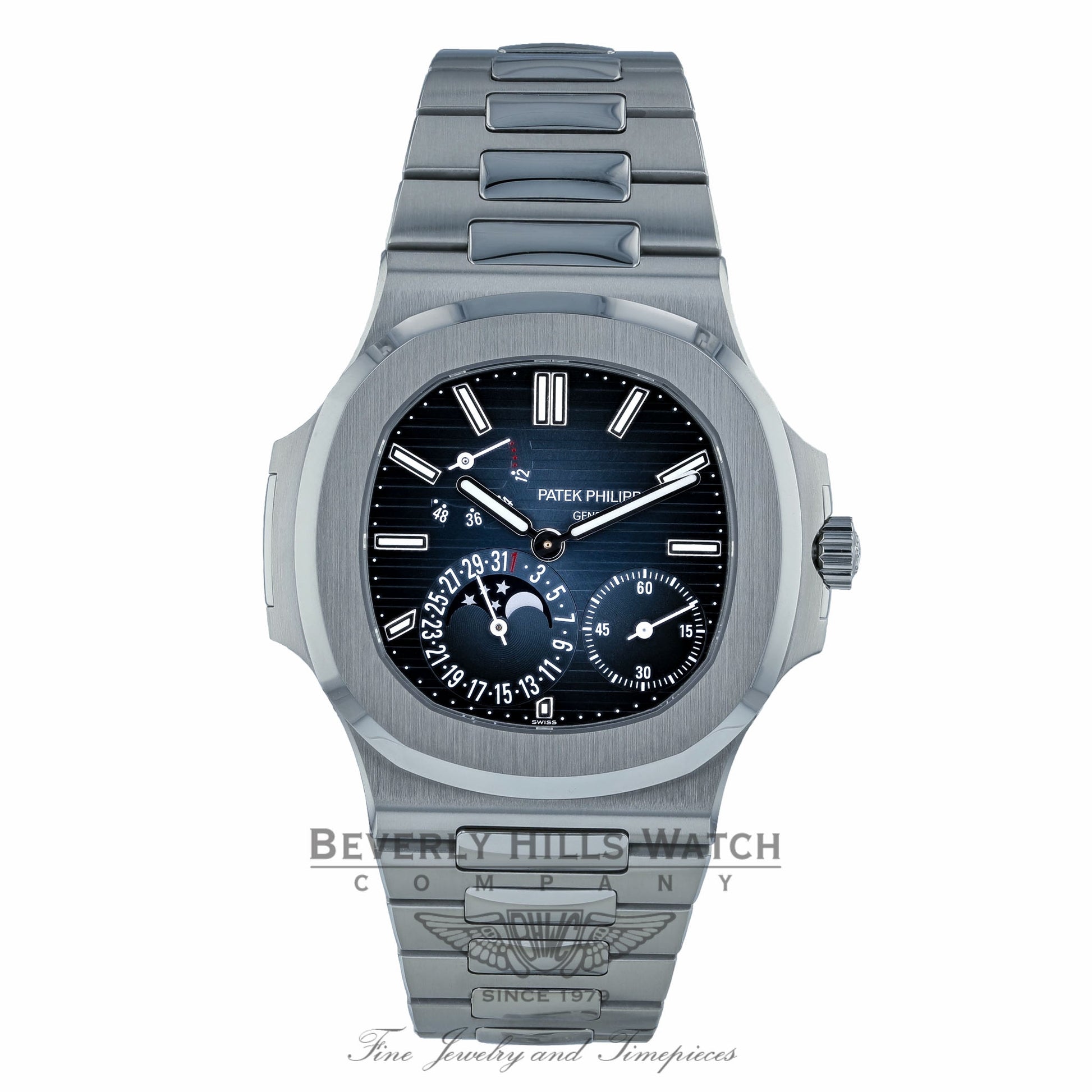Patek Philippe Nautilus Power Reserve Moon Phases Blue Dial 5712/1a-001 877F59 - Beverly Hills Watch Company