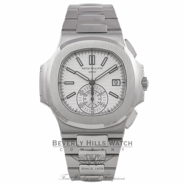 Patek Philippe Nautilus Stainless Steel 40MM Silver Dial Chronograph on Bracelet 5980/1A-019 7H89J8 - Beverly Hills Watch Company Watch Store