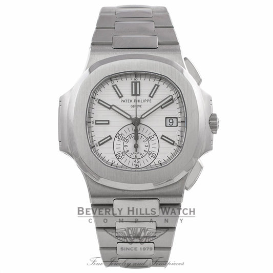 Patek Philippe Nautilus Stainless Steel 40MM Silver Dial Chronograph on Bracelet 5980/1A-019 7H89J8 - Beverly Hills Watch Company Watch Store