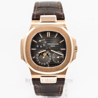 Patek Philippe Nautilus 5712R-001 40MM Rose Gold Case Power Reserve Moonphase Brown-Black Dial Automatic Watch 5712R Beverly Hills Watch Company Watch Store