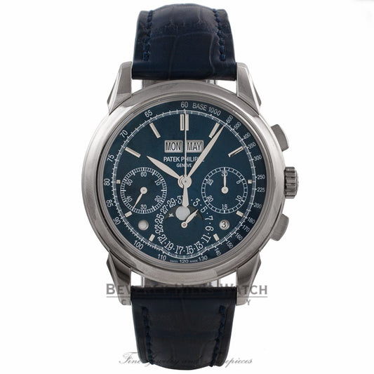 Patek Philippe Grand Complication 18k White Gold Perpetual Calendar Blue Dial Alligator Strap 5270G-014 38JDM3  - Beverly Hills Watch Company Watch Store