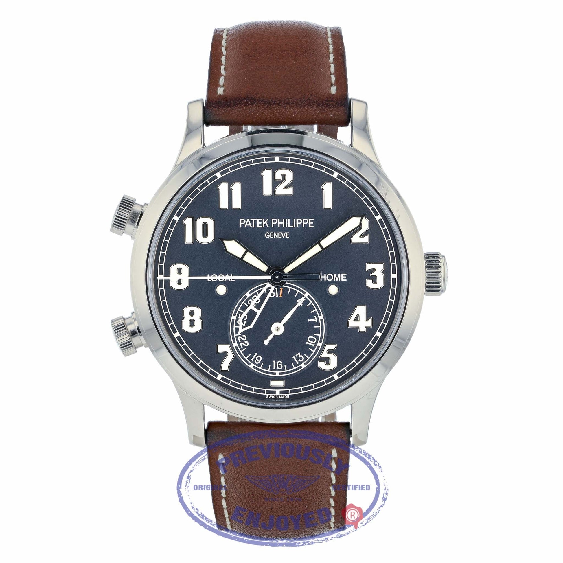 Patek Philippe 42mm Calatrava Pilot Travel Time Blue Dial Automatic 5524G-001 TXCD4L - Beverly Hills Watch Company