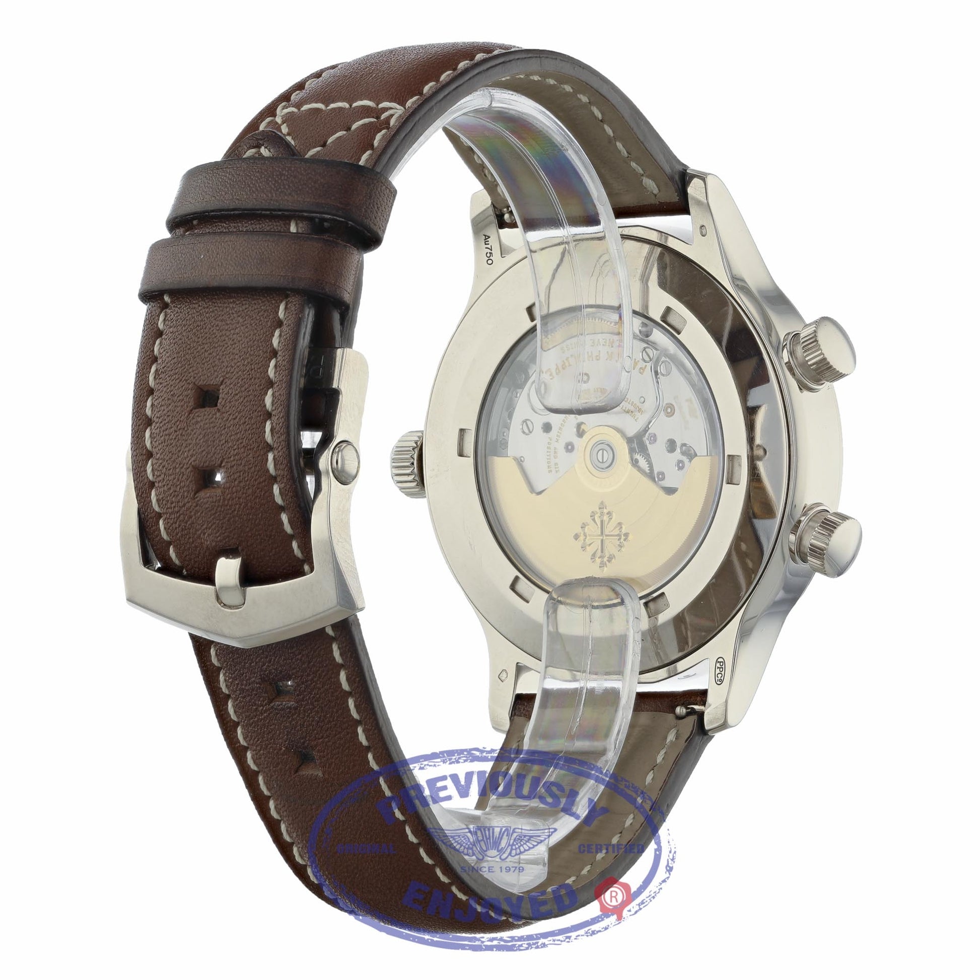 Patek Philippe 42mm Calatrava Pilot Travel Time Blue Dial Automatic 5524G-001 TXCD4L - Beverly Hills Watch Company
