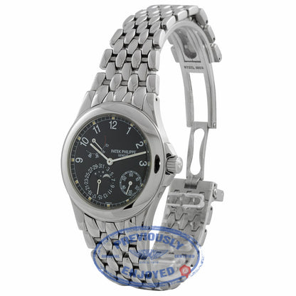 Patek Philippe 37mm Power Reserve Moonphase Black Dial Stainless Steel Watch 5085/1A NRML5C - Beverly Hills Watch Company