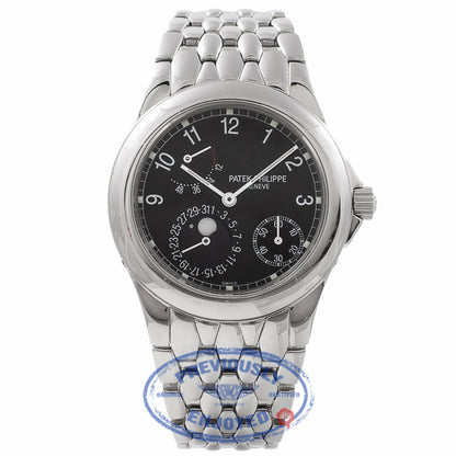 Patek Philippe 37mm Power Reserve Moonphase Black Dial Stainless Steel Watch 5085/1A NRML5C - Beverly Hills Watch Company