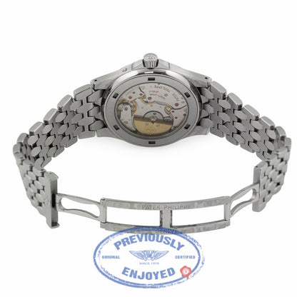 Patek Philippe 37mm Power Reserve Moonphase Black Dial Stainless Steel Watch 5085/1A NRML5C - Beverly Hills Watch Company