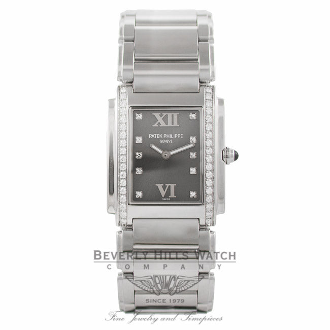 Patek Philippe Twenty-4 Stainless Steel Grey Dial Diamond Markings 4910/10A-011 VJI35T - Beverly Hills Watch Company Watch Store
