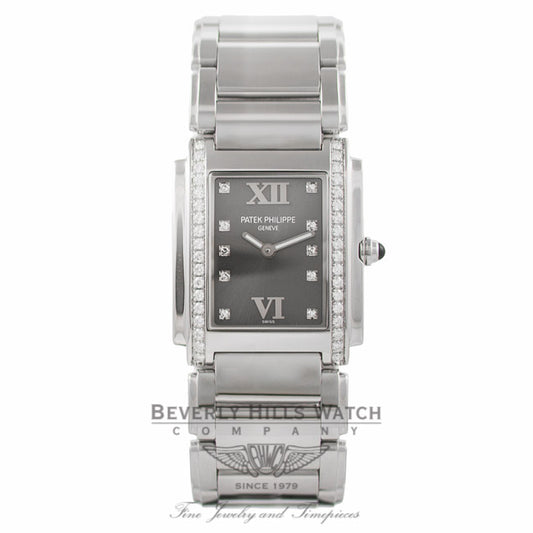 Patek Philippe Twenty-4 Stainless Steel Grey Dial Diamond Markings 4910/10A-011 VJI35T - Beverly Hills Watch Company Watch Store
