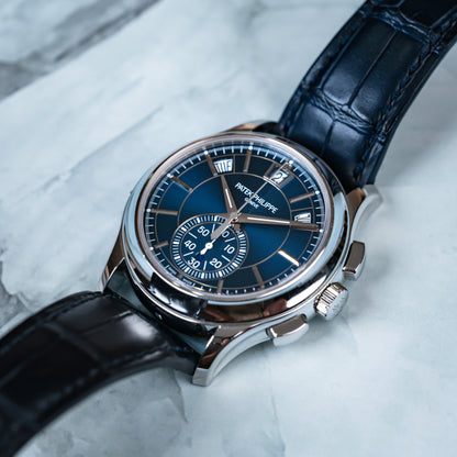 Patek Philippe Annual Chronograph Platinum 42mm Blue Dial 5905P-001 - Beverly Hills Watch Company