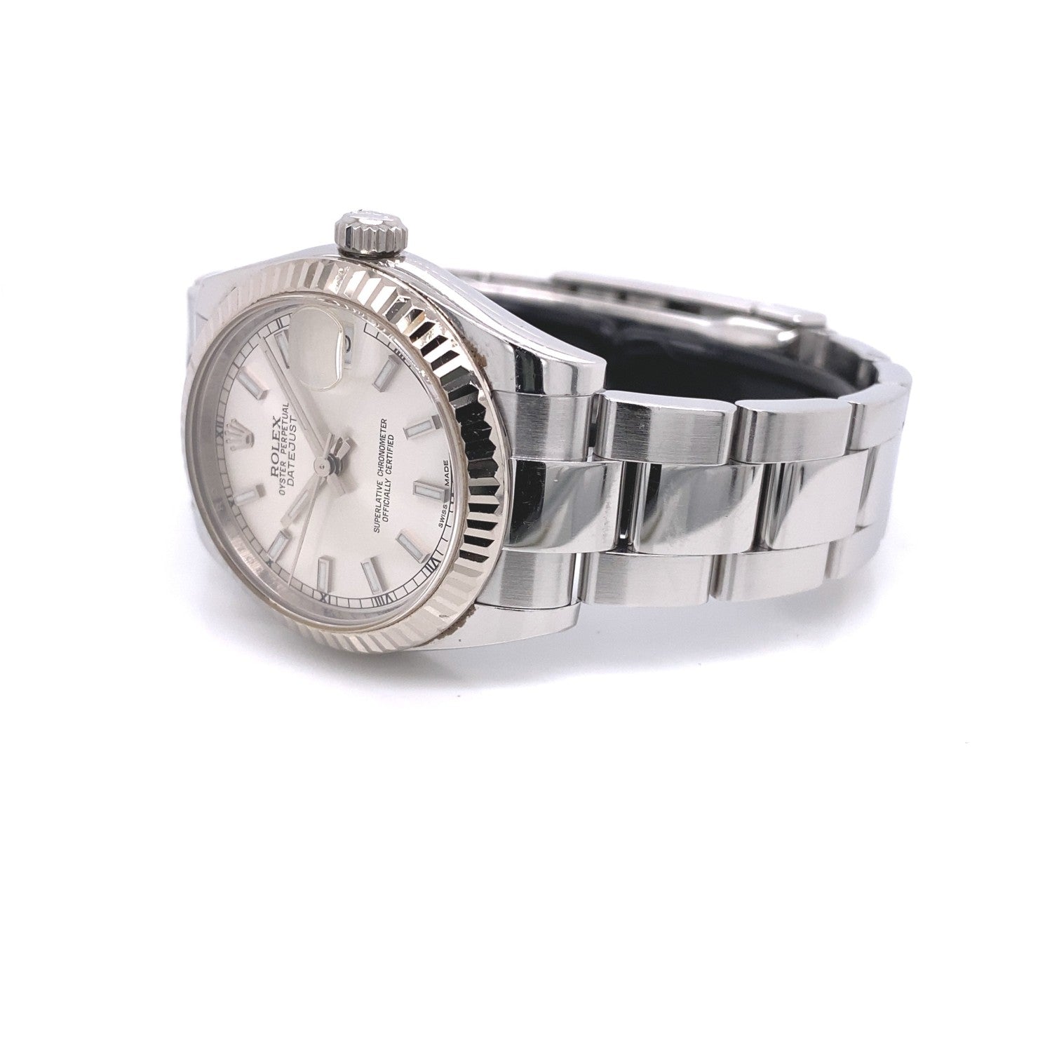 Rolex Datejust 31mm White Gold Fluted Bezel Silver Dial Index 178274 PLZUPH - Beverly Hills Watch Company