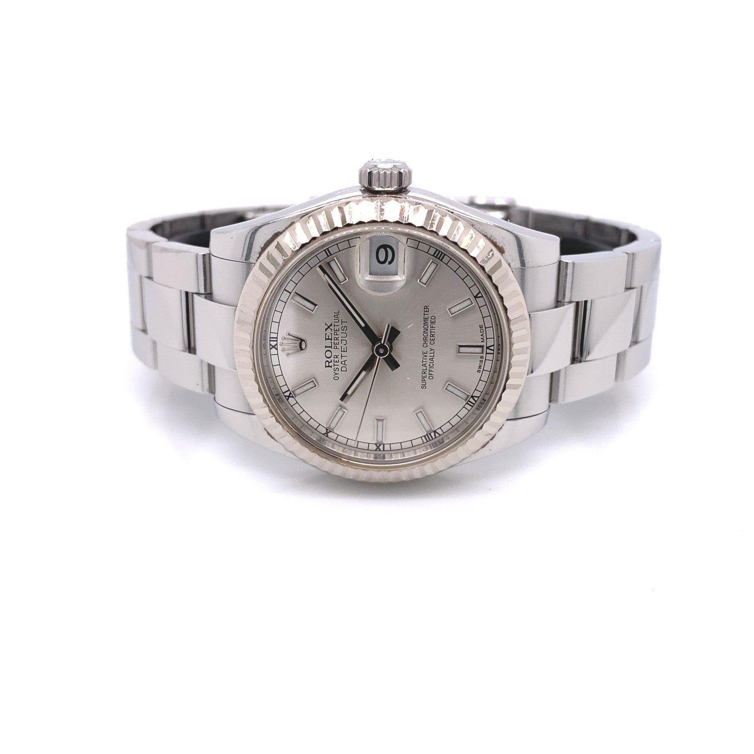 Rolex Datejust 31mm White Gold Fluted Bezel Silver Dial Index 178274 PLZUPH - Beverly Hills Watch Company