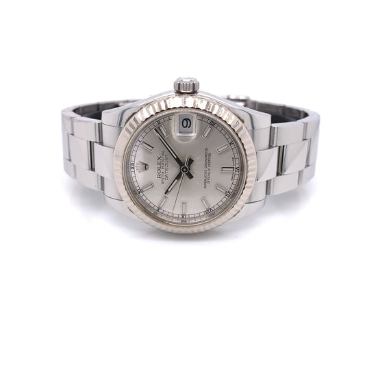 Rolex Datejust 31mm White Gold Fluted Bezel Silver Dial Index 178274 PLZUPH - Beverly Hills Watch Company
