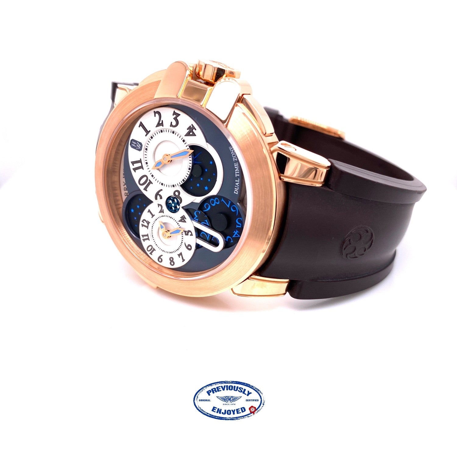 Harry Winston 44mm Ocean Dual Time Rose Gold Watch OCEATZ44RR001 PNFH1K - Beverly Hills Watch Company