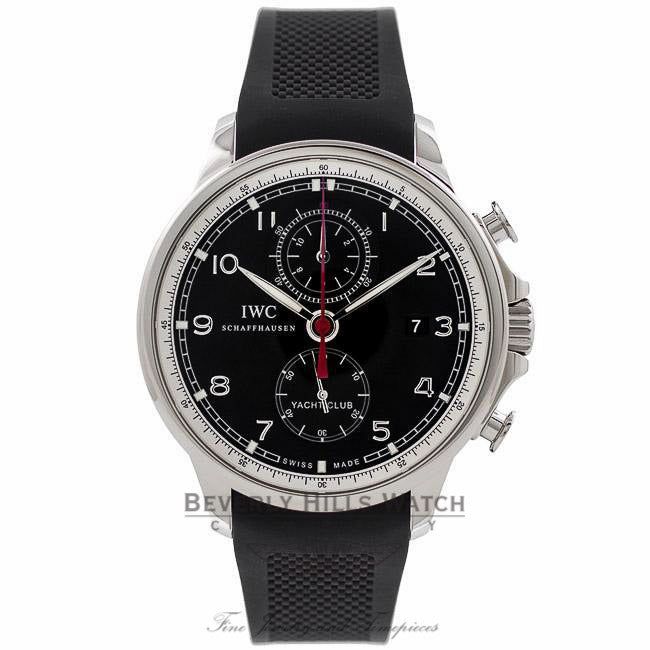 IWC Portuguese Yacht Club Chronograph Black Dial Rubber Strap IW390210 ZCAKNX - Beverly Hills Watch Store