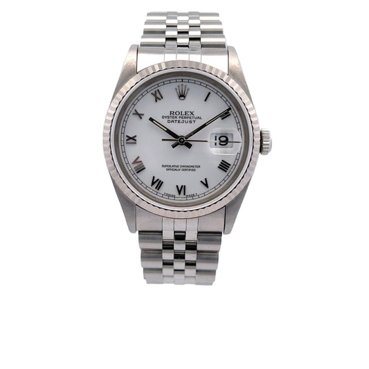 Rolex Datejust 36MM Stainless Steel White Gold Fluted Bezel Jubilee Bracelet 16234