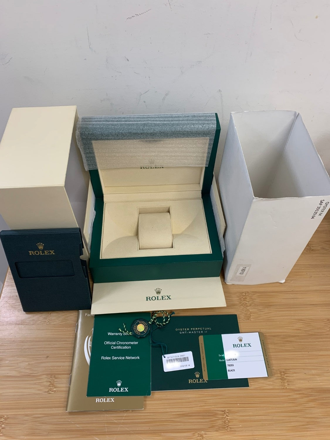 Rolex GMT MASTER II Stainless Steel and Yellow Gold Oyster Bracelet Black Dial Ceramic Bezel 116713LN PR9PZR - Beverly Hills Watch Company