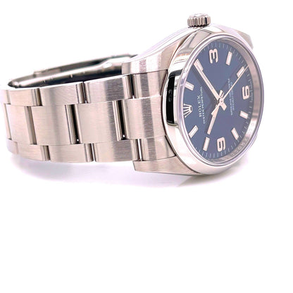 Rolex Stainless Steel Oyster Bracelet Domed Bezel Blue Dial Watch 114200 PZFWA8 - Beverly Hills Watch Company