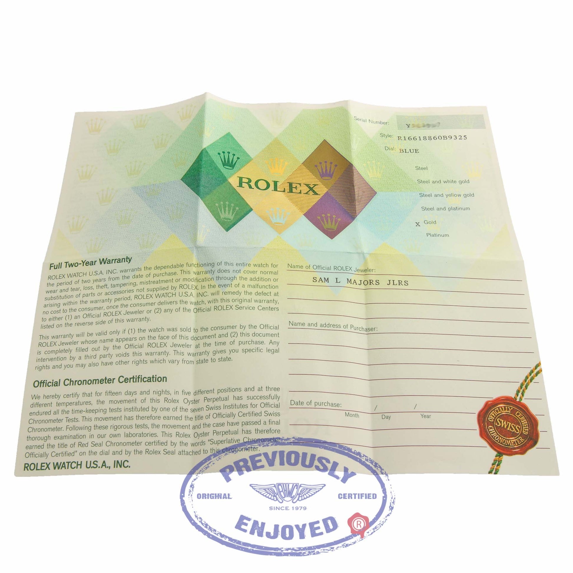 Rolex Submariner Yellow Gold Blue Dial Blue Bezel Oyster Bracelet 16618 Q30TFE