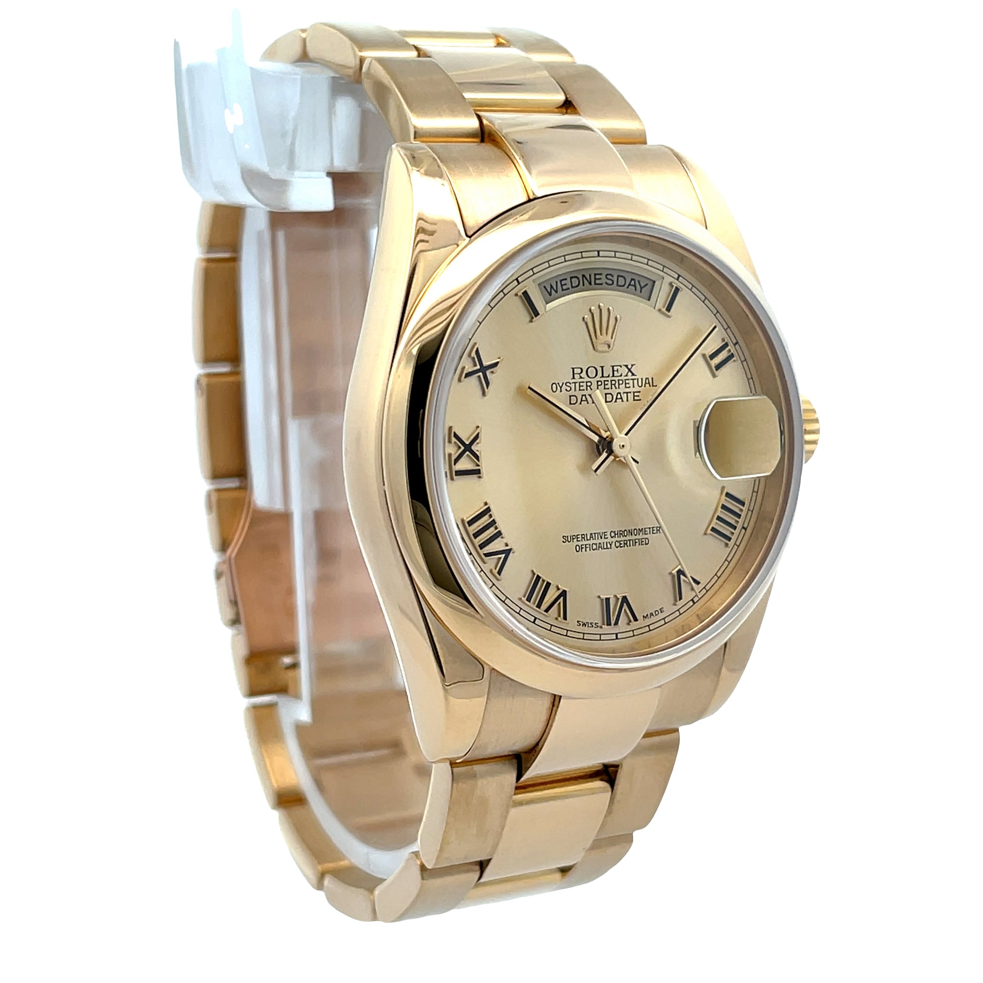 Rolex Day-Date Oyster 36MM Yellow Gold Champagne Roman 118208 - Beverly Hills Watch Company