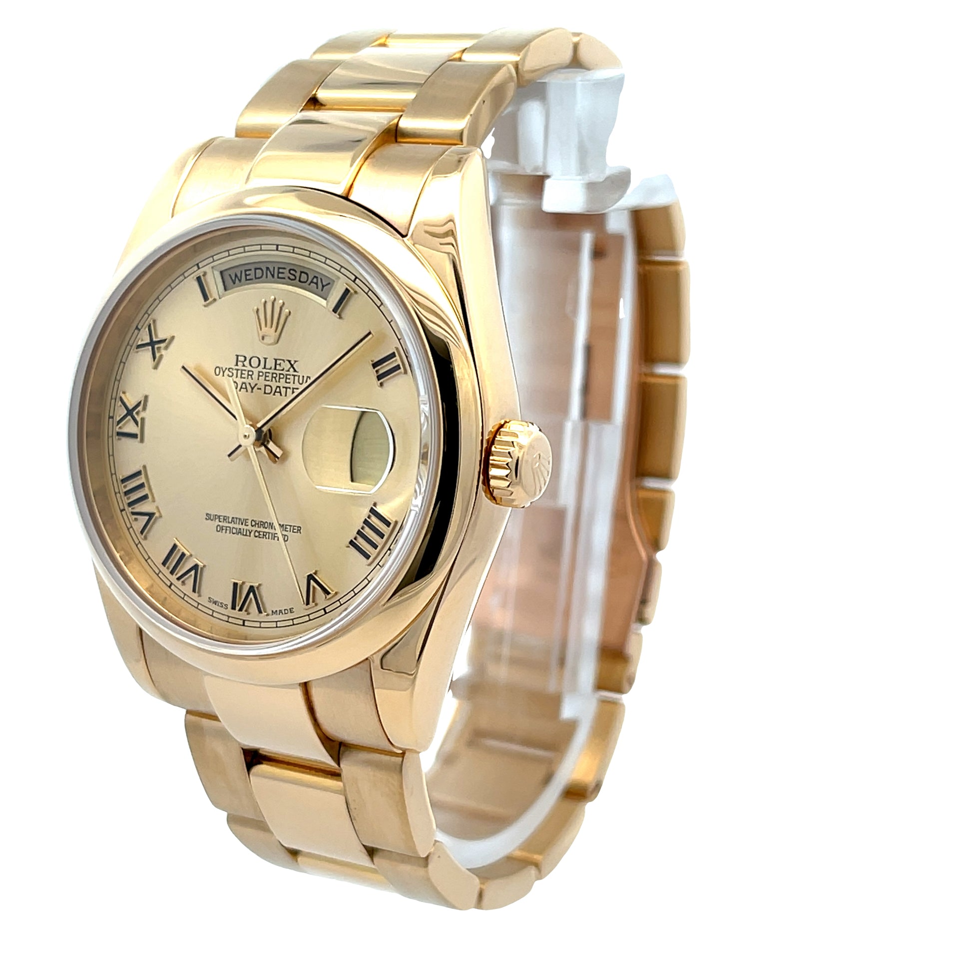 Rolex Day-Date Oyster 36MM Yellow Gold Champagne Roman 118208 - Beverly Hills Watch Company