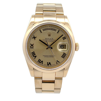 Rolex Day-Date Oyster 36MM Yellow Gold Champagne Roman 118208 - Beverly Hills Watch Company