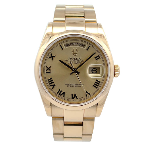 Rolex Day-Date Oyster 36MM Yellow Gold Champagne Roman 118208 - Beverly Hills Watch Company