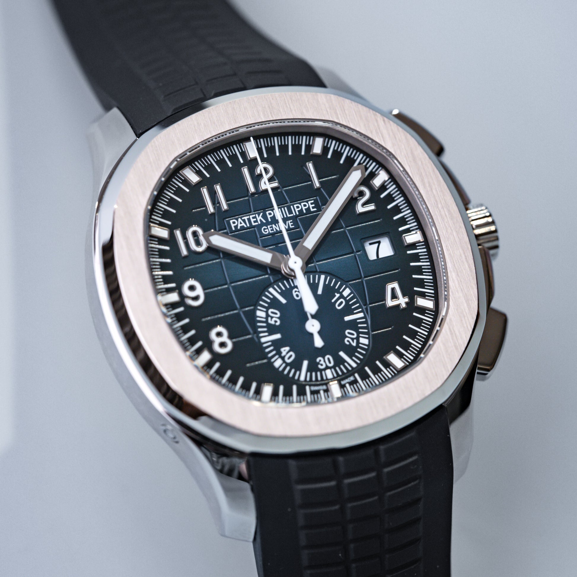Patek Philippe Aquanaut Chronograph White Gold Blue Dial 5968g-001 - Beverly Hills Watch Company
