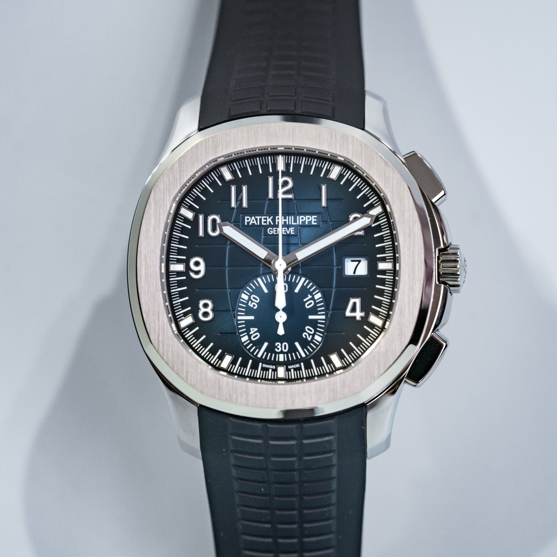 Patek Philippe Aquanaut Chronograph White Gold Blue Dial 5968g-001 - Beverly Hills Watch Company