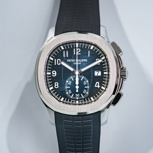 Patek Philippe Aquanaut Chronograph White Gold Blue Dial 5968g-001 - Beverly Hills Watch Company