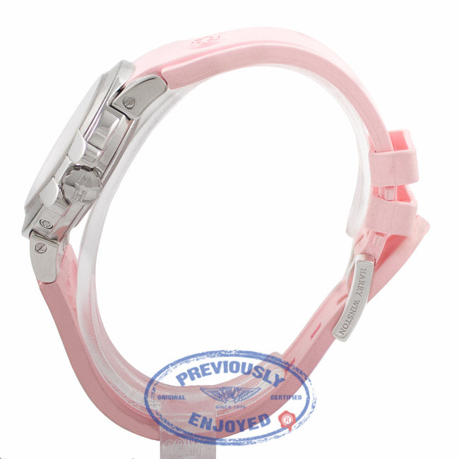 Harry Winston The Ocean Bi Retrograde 18K White Gold Silver Diamond Dial Pink Rubber Strap Ladies Watch 400-UABI36WC.WDP Beverly Hills Luxury Watches