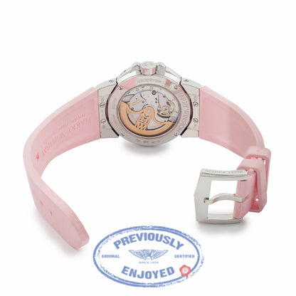 Harry Winston The Ocean Bi Retrograde 18K White Gold Silver Diamond Dial Pink Rubber Strap Ladies Watch 400-UABI36WC.WDP Beverly Hills Luxury Watches
