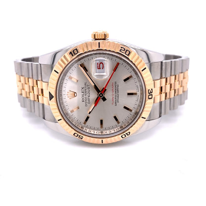 Rolex Datejust Turn-O-Graph 36mm Rose Gold and Stainless Steel Silver Stick Dial 116261 QV7QK1 - Beverly Hills Watch Company