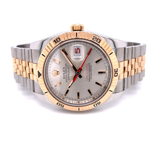 Rolex Datejust Turn-O-Graph 36mm Rose Gold and Stainless Steel Silver Stick Dial 116261 QV7QK1 - Beverly Hills Watch Company