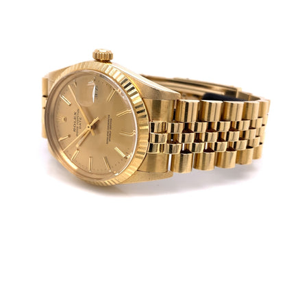 Rolex Date 34mm Yellow Gold Champagne Dial Jubilee Bracelet 15037 R2YMVW - Beverly Hills Watch Company