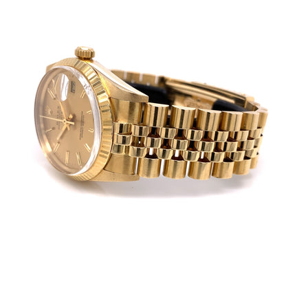 Rolex Date 34mm Yellow Gold Champagne Dial Jubilee Bracelet 15037 R2YMVW - Beverly Hills Watch Company