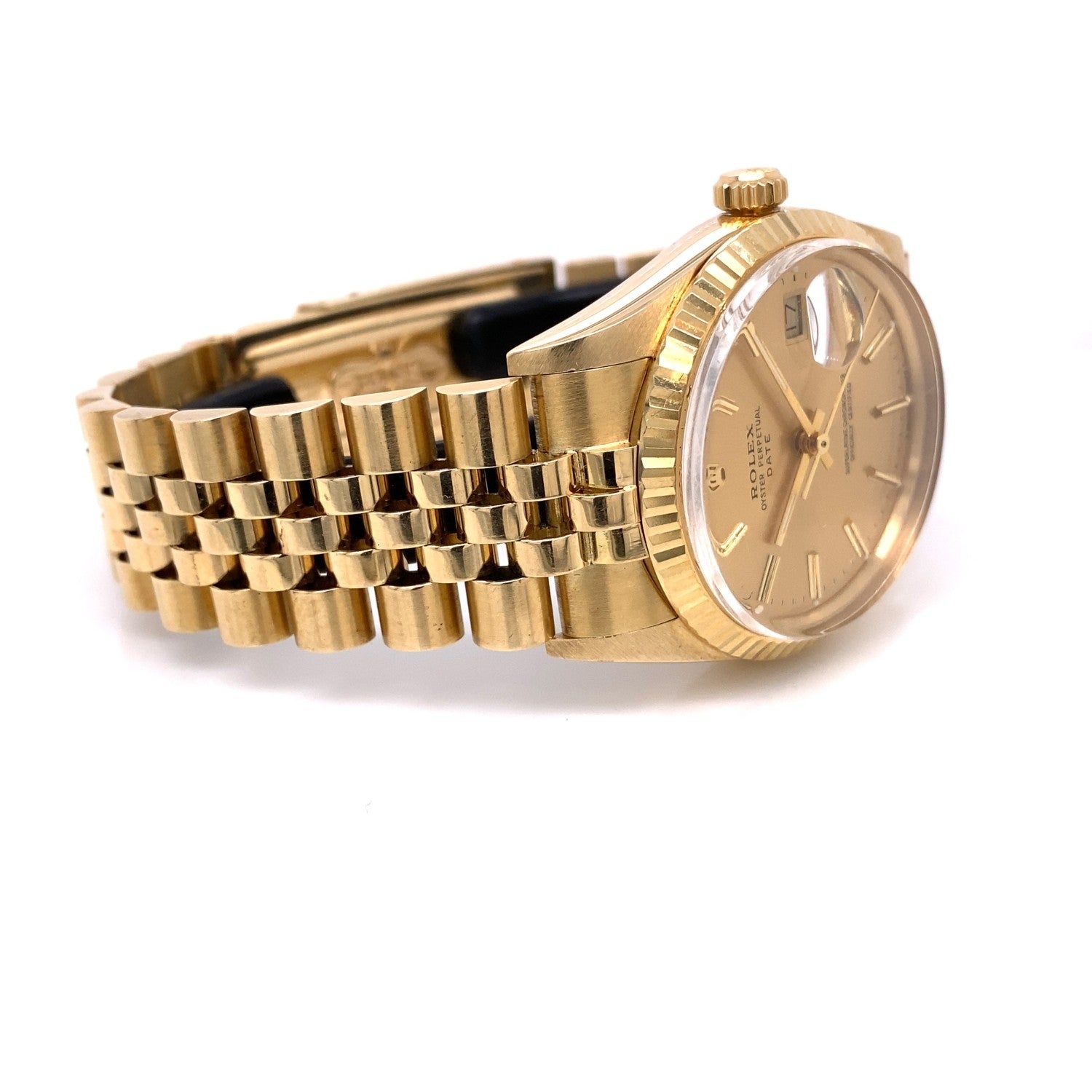 Rolex Date 34mm Yellow Gold Champagne Dial Jubilee Bracelet 15037 R2YMVW - Beverly Hills Watch Company