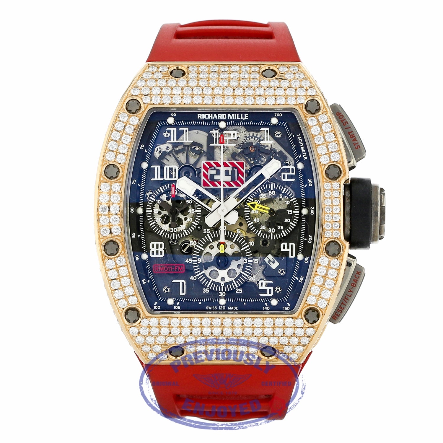 Richard Mille RM11 Annual Flyback Chronograph Rose Gold and Titanium Custom Set Diamonds RM011 AJ RG 7R7R8J - Beverly Hills Watch