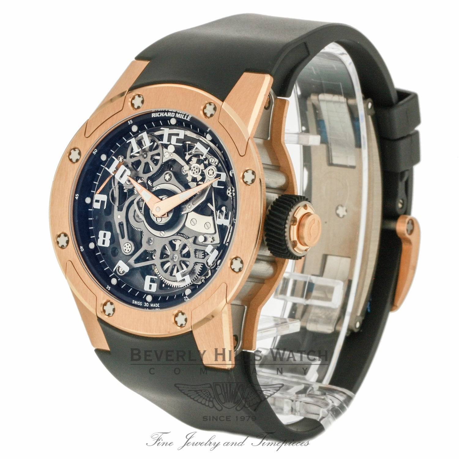 Richard Mille Dizzy Round Big-Date Rose Gold Rubber Strap Double Folding Clasp RM063-01AORG PZDP0K - Beverly Hills Watch