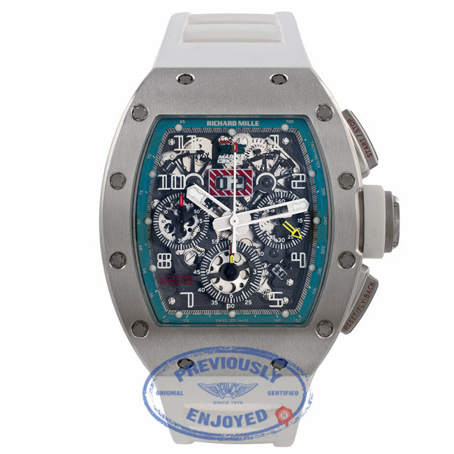 Richard Mille Felipe Massa Chronograph Flyback Yas Marina 18K White Gold Skeleton Dial White Rubber Strap RM-011 - Beverly Hills Watch Store
