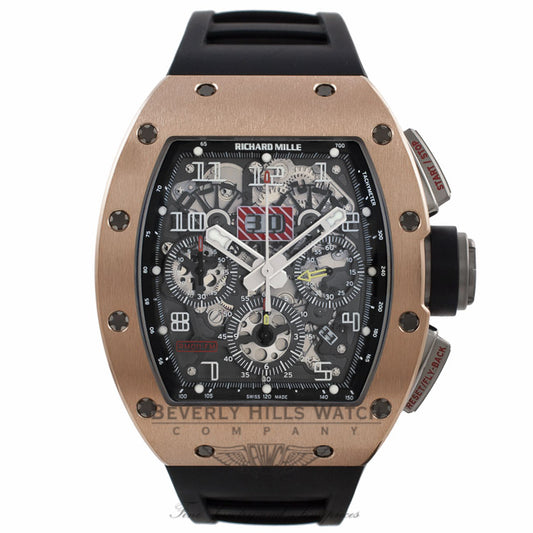 Richard Mille Felipe Massa 18k Rose Gold Titanium Chronograph Annual Calendar Black Rubber Strap RM11 AO RG UJRN33 - Beverly Hills Watch Company Watch Store